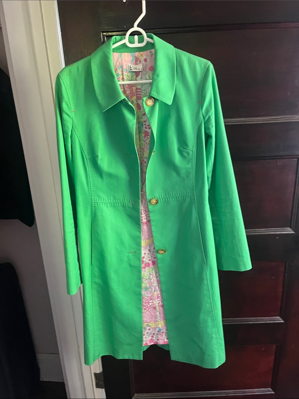 Lilly Pulitzer Bright Green Trench Coat with Floral Lining